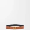 Ceinture réversible Anagram en cuir de veau lisse Tan/Black/Gold