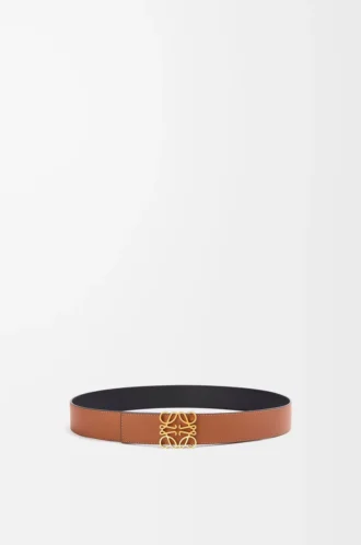 Ceinture réversible Anagram en cuir de veau lisse Tan/Black/Gold