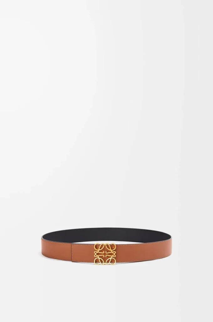 Ceinture réversible Anagram en cuir de veau lisse Tan/Black/Gold