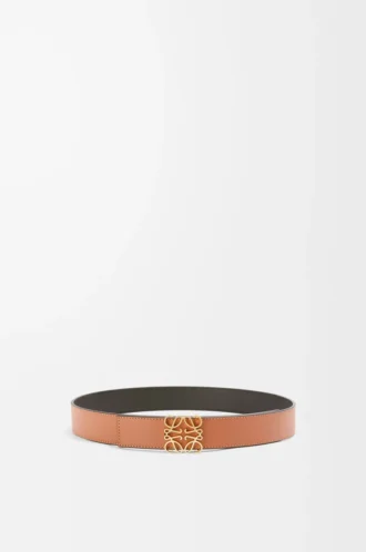 Ceinture réversible Anagram en cuir de veau lisse Tan/Black/Gold