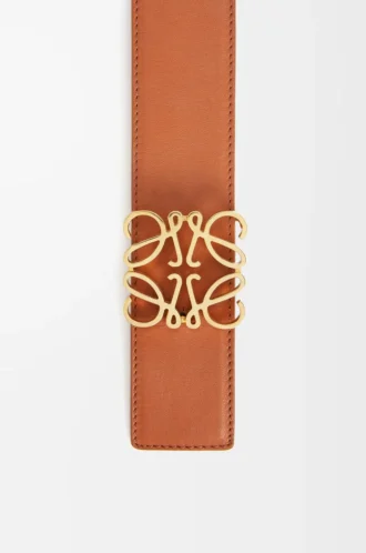 Ceinture réversible Anagram en cuir de veau lisse Tan/Black/Gold