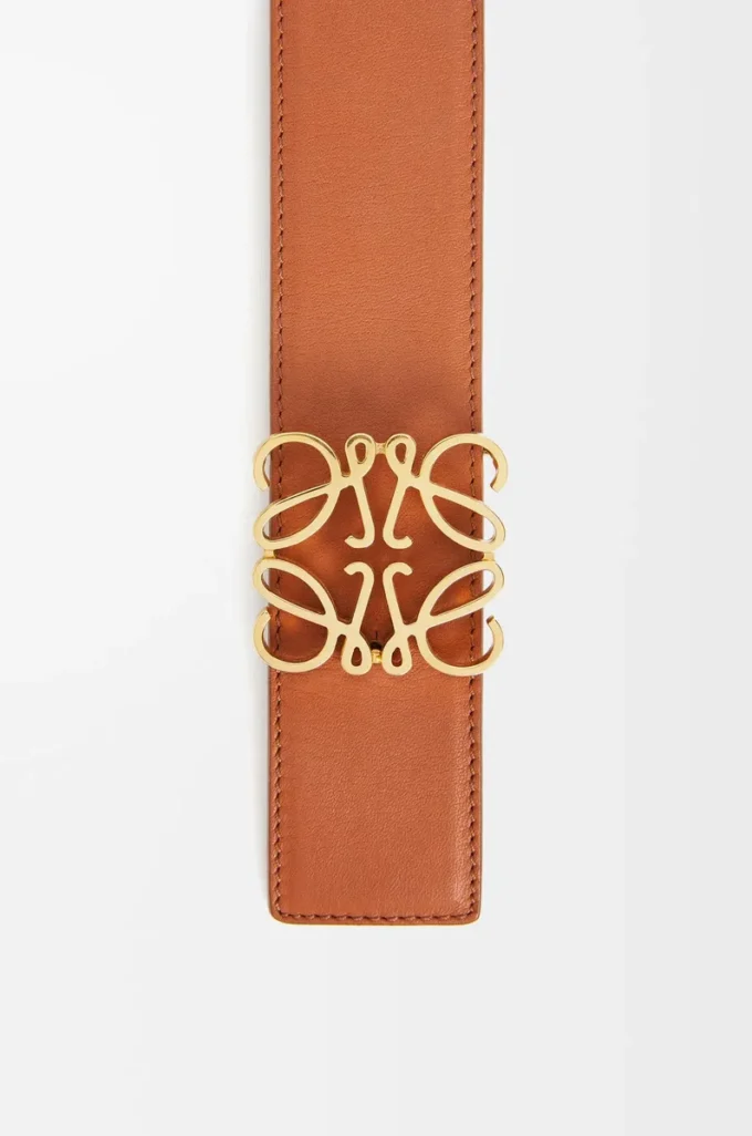 Ceinture réversible Anagram en cuir de veau lisse Tan/Black/Gold