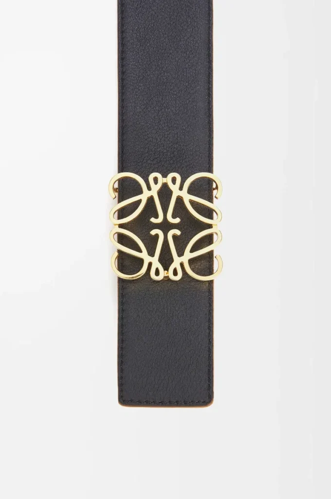 Ceinture réversible Anagram en cuir de veau lisse Tan/Black/Gold