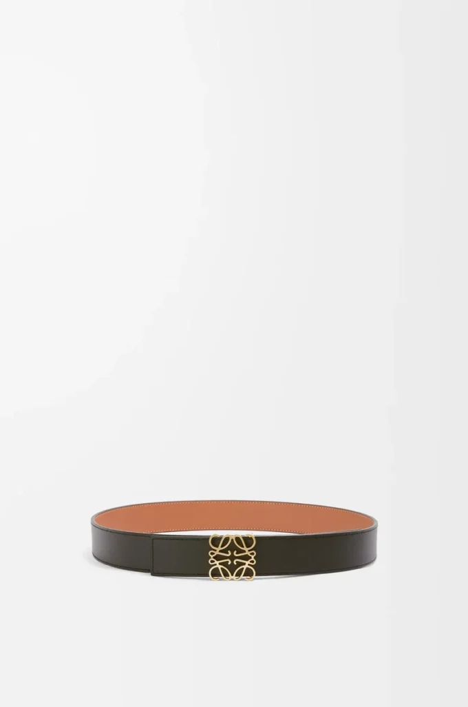 Ceinture réversible Anagram en cuir de veau lisse Tan/Black/Gold