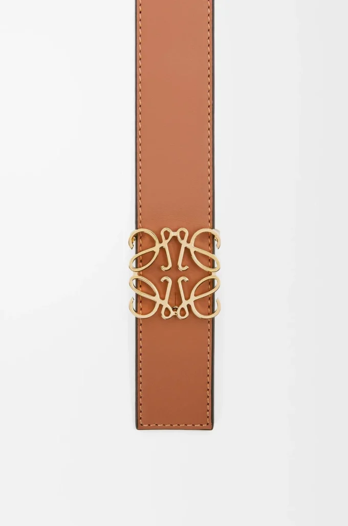 Ceinture réversible Anagram en cuir de veau lisse Tan/Black/Gold