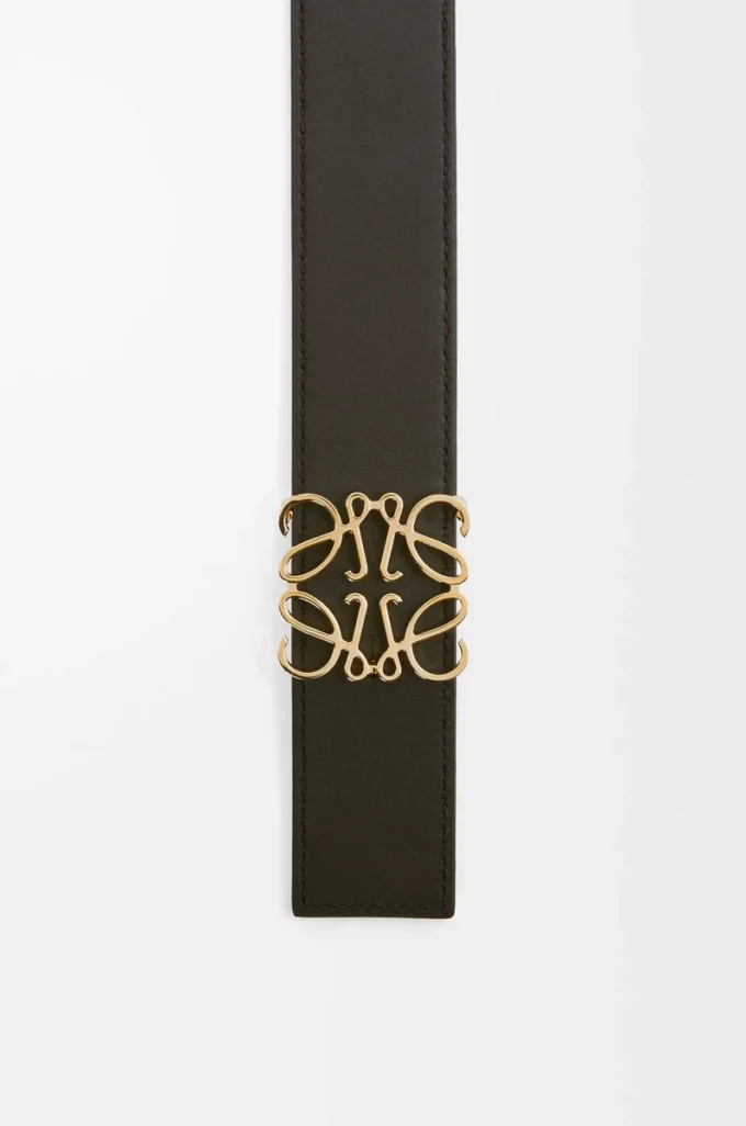 Ceinture réversible Anagram en cuir de veau lisse Tan/Black/Gold