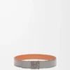 Ceinture réversible Anagram en cuir de veau lisse Tan/Gris asphalte/Étain