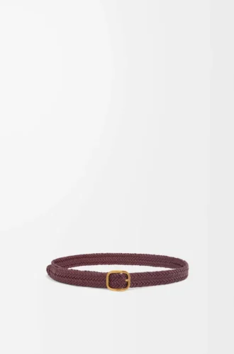 Ceinture souple arrondie en cuir de veau Bordeaux/Or