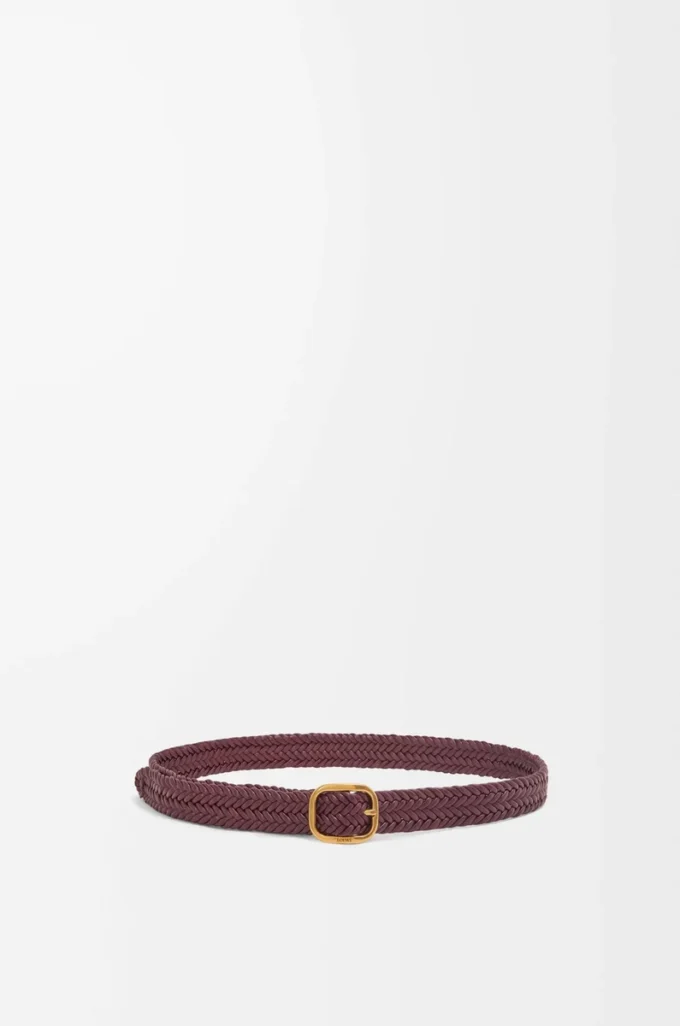 Ceinture souple arrondie en cuir de veau Bordeaux/Or