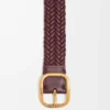 Ceinture souple arrondie en cuir de veau Bordeaux/Or