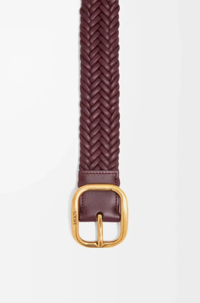 Ceinture souple arrondie en cuir de veau Bordeaux/Or