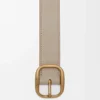Ceinture souple arrondie en cuir de veau grainé souple couleur argile/doré