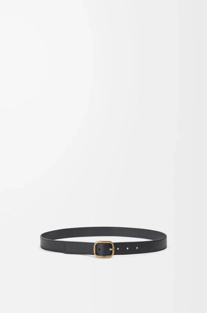 Ceinture souple arrondie en cuir de veau grainé souple Noir/Or