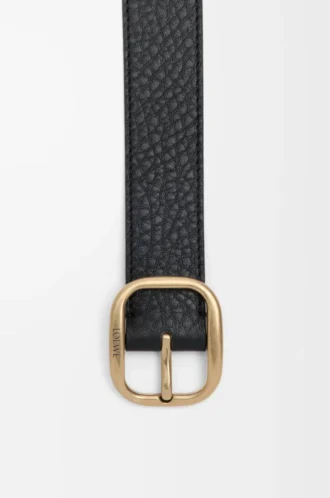 Ceinture souple arrondie en cuir de veau grainé souple Noir/Or