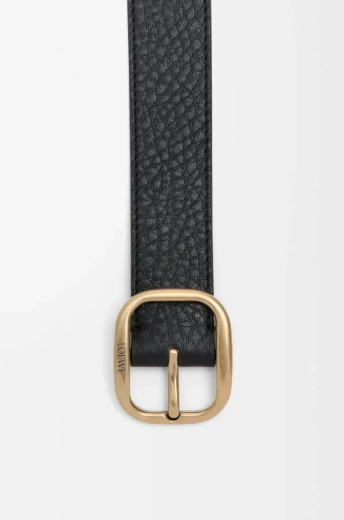 Ceinture souple arrondie en cuir de veau grainé souple Noir/Or
