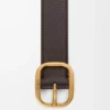 Ceinture souple arrondie en cuir de veau grainé souple Oxblood/Vintage Gold