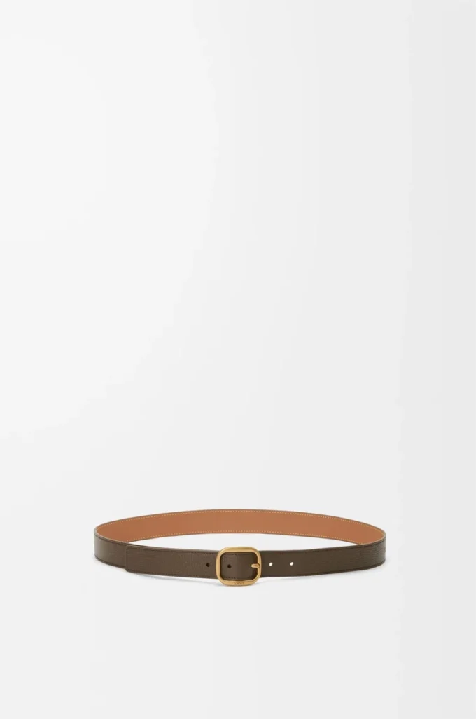 Ceinture souple arrondie en cuir de veau grainé souple Toundra/Or