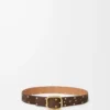 Ceinture souple arrondie en cuir de veau suédé Wood/Vintage Gold