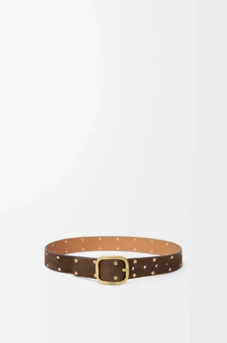Ceinture souple arrondie en cuir de veau suédé Wood/Vintage Gold