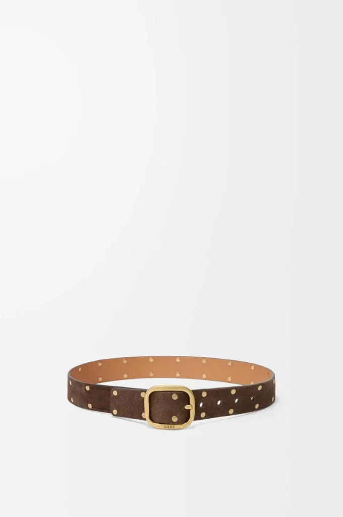 Ceinture souple arrondie en cuir de veau suédé Wood/Vintage Gold
