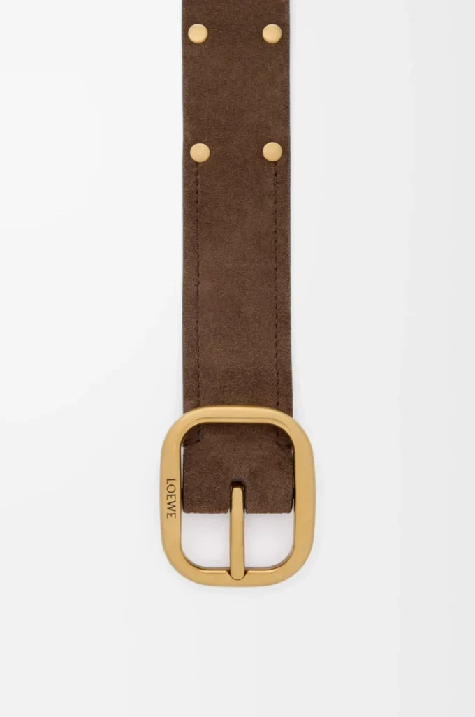 Ceinture souple arrondie en cuir de veau suédé Wood/Vintage Gold