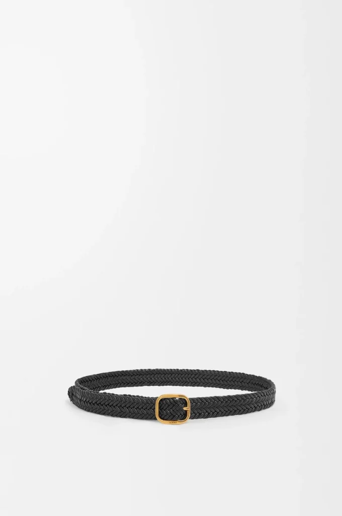Ceinture souple et arrondie en cuir de veau noir/doré