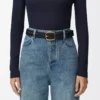 Ceinture souple et arrondie en cuir de veau noir/doré