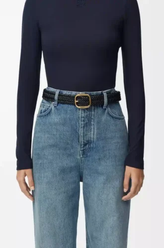 Ceinture souple et arrondie en cuir de veau noir/doré