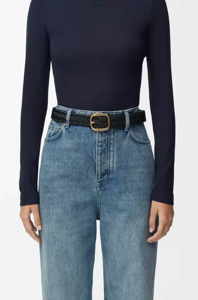 Ceinture souple et arrondie en cuir de veau noir/doré