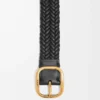 Ceinture souple et arrondie en cuir de veau noir/doré