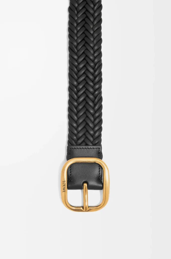 Ceinture souple et arrondie en cuir de veau noir/doré