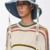 Chapeau de pêcheur effiloché en denim et cuir de veau Denim bleu