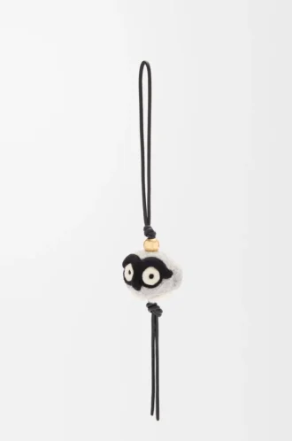 Charm hibou en feutre et cuir de veau gris clair/noir