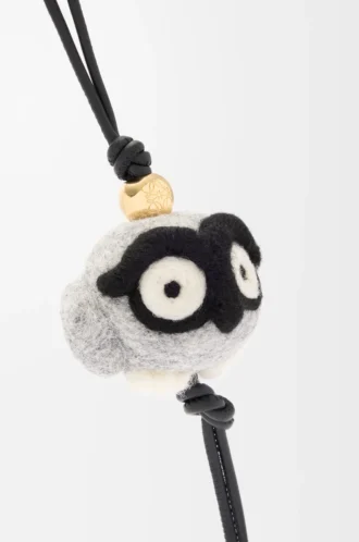Charm hibou en feutre et cuir de veau gris clair/noir