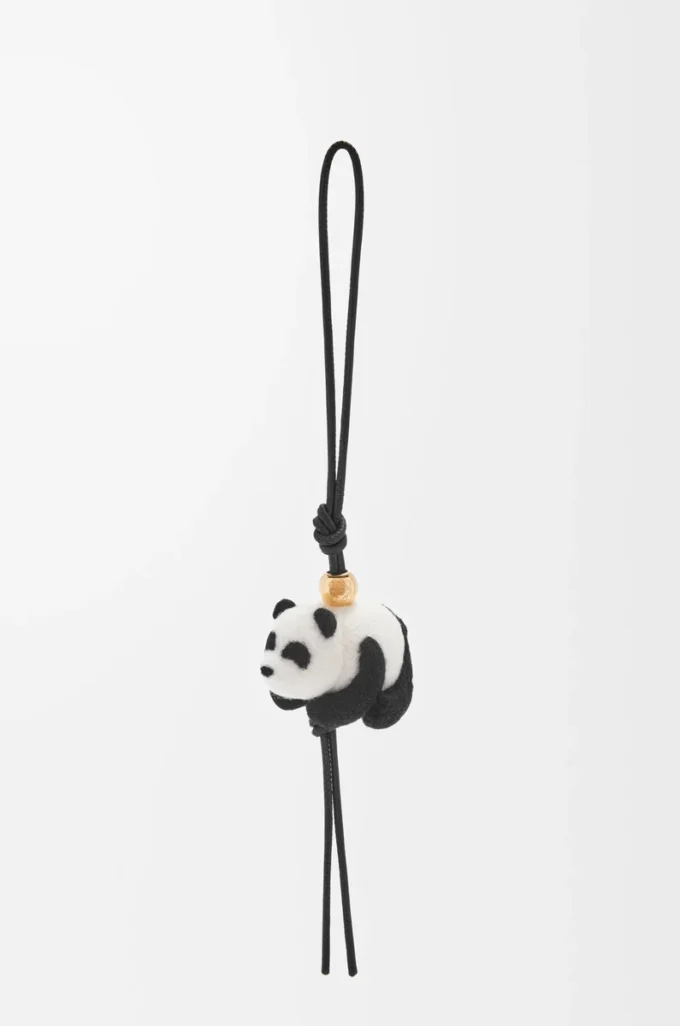 Charm Panda en feutre et cuir de veau Noir/Blanc