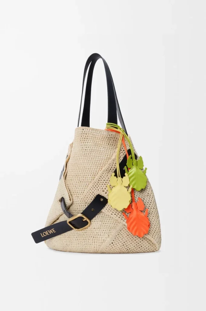 Charm porte-clés insecte feuille en cuir de veau classique orange vif