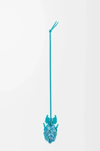 Charm porte-clés insecte feuille en cuir perlé turquoise foncé