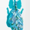 Charm porte-clés insecte feuille en cuir perlé turquoise foncé