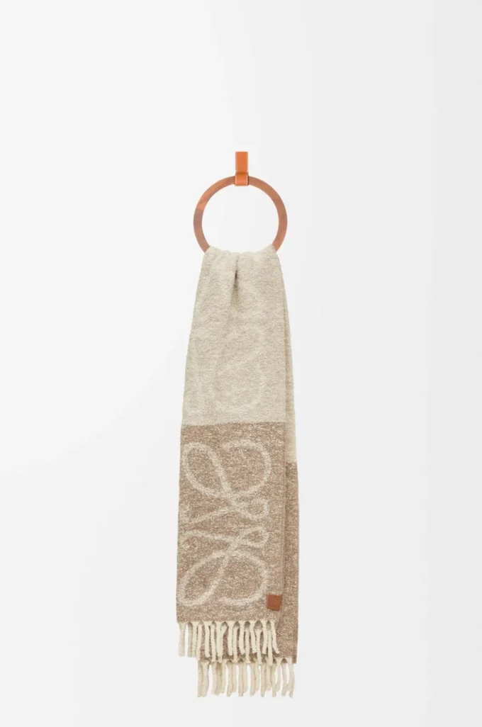 Écharpe Anagram en alpaga et laine Beige/Blanc