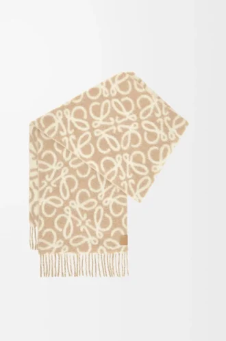 Écharpe Anagram en alpaga et laine mélangés Beige/Blanc