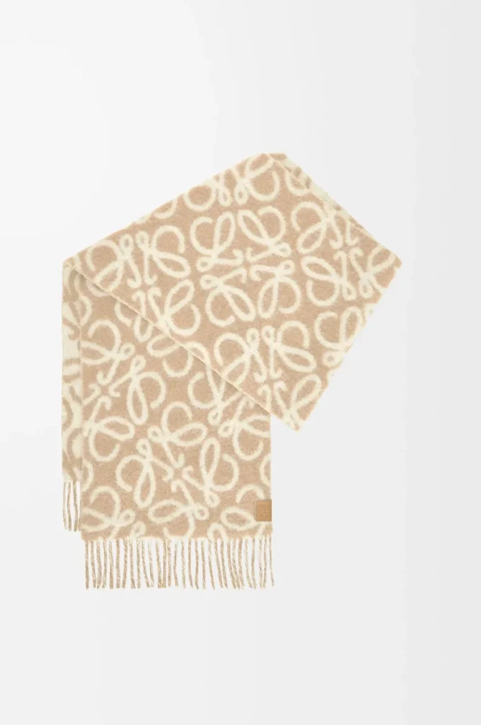 Écharpe Anagram en alpaga et laine mélangés Beige/Blanc