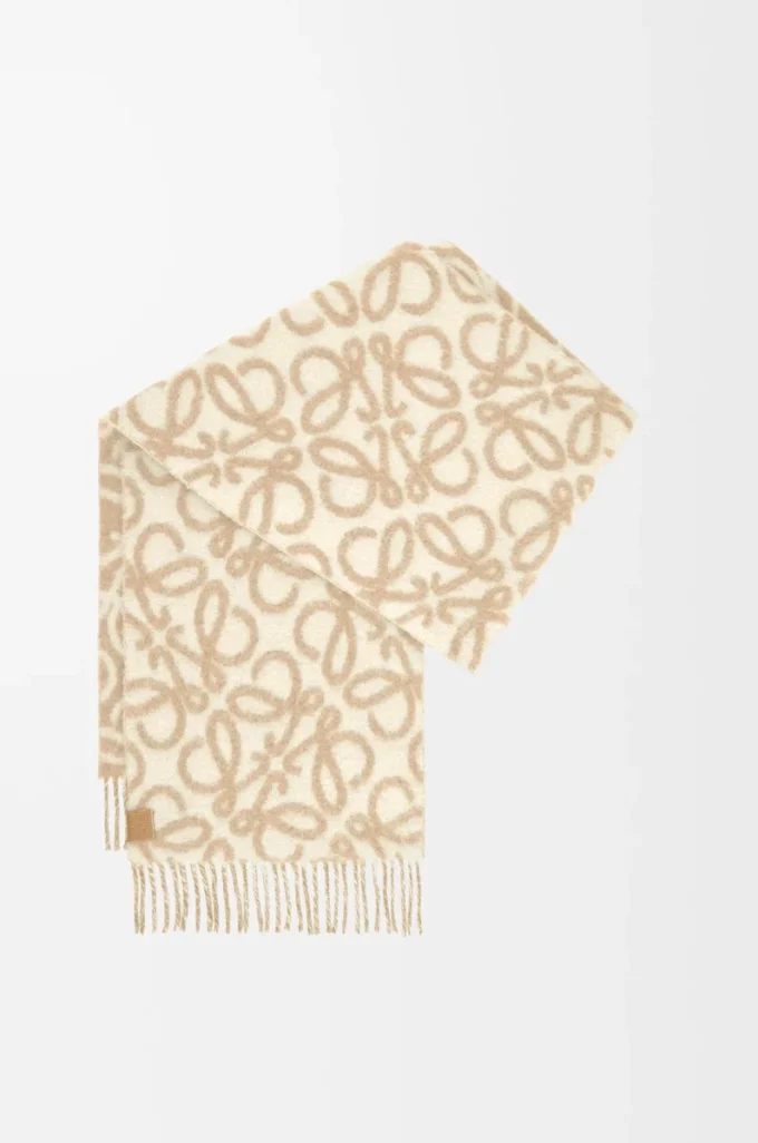 Écharpe Anagram en alpaga et laine mélangés Beige/Blanc
