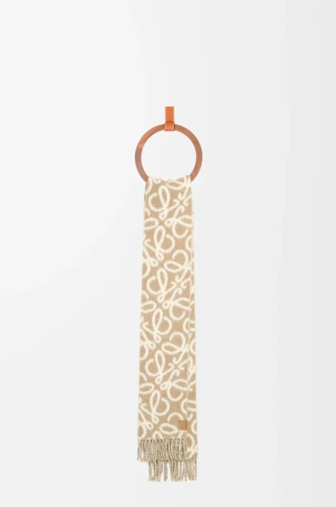 Écharpe Anagram en alpaga et laine mélangés Beige/Blanc