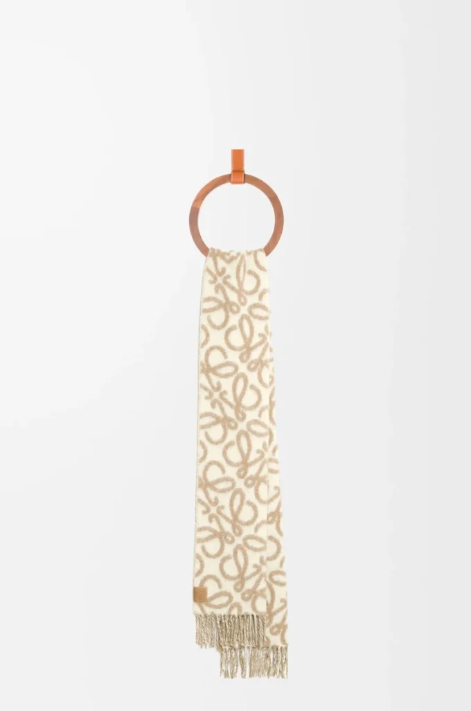 Écharpe Anagram en alpaga et laine mélangés Beige/Blanc