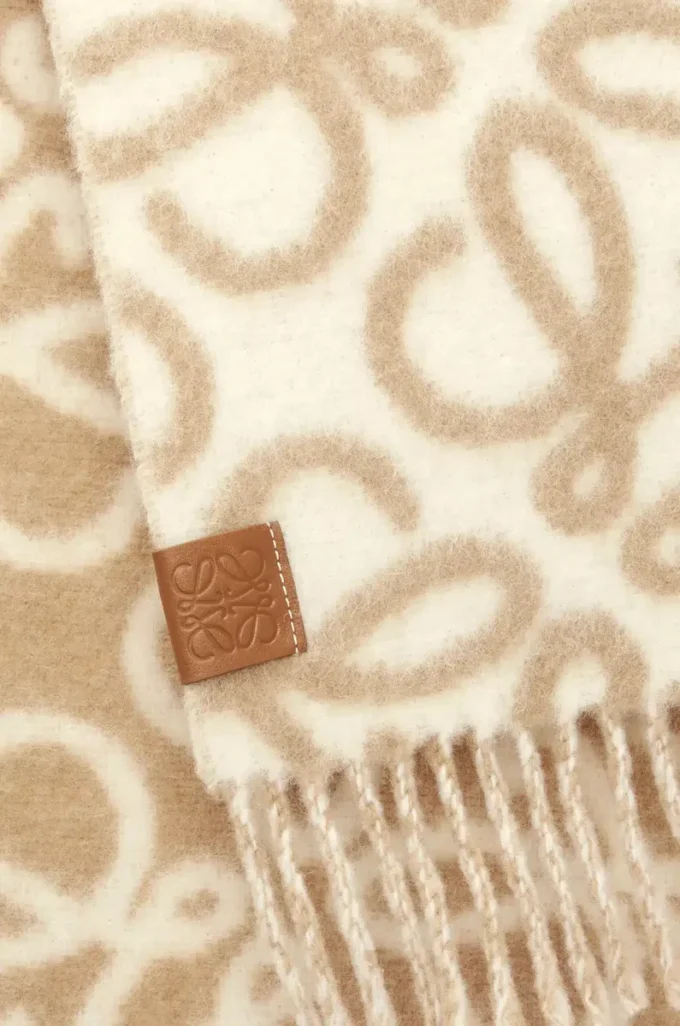 Écharpe Anagram en alpaga et laine mélangés Beige/Blanc