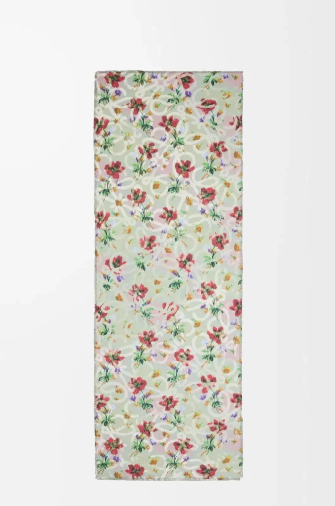 Écharpe en cachemire et soie sauge/multicolore