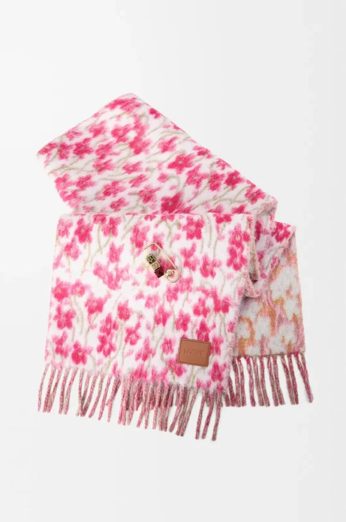 Écharpe en laine et alpaga rose/multicolore