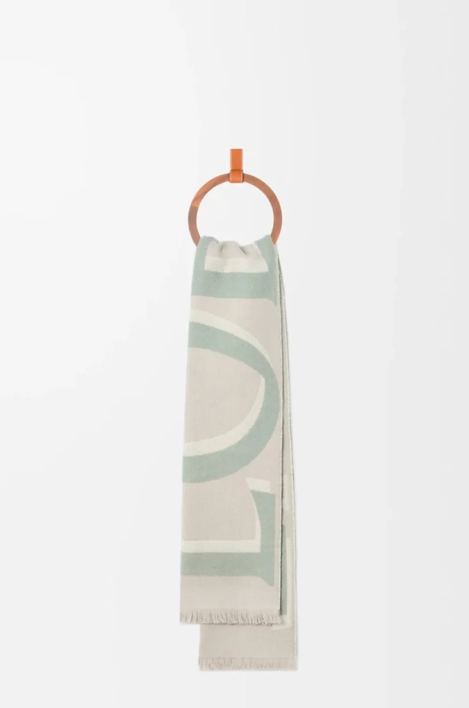 Écharpe en laine et cachemire beige clair/vert clair