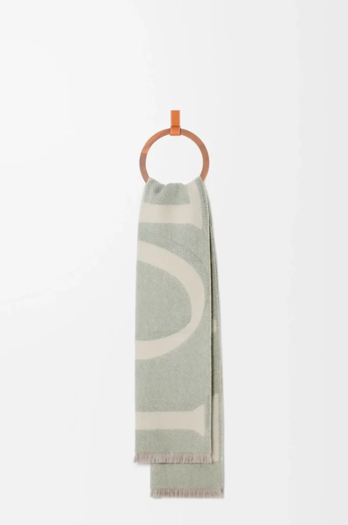 Écharpe en laine et cachemire beige clair/vert clair