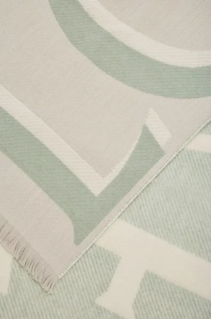 Écharpe en laine et cachemire beige clair/vert clair
